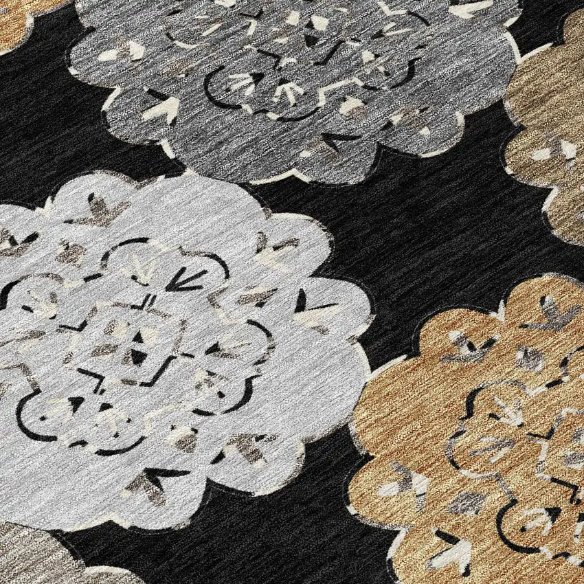 Black Ivory And Khaki Quatrefoil Washable Indoor Outdoor Area Rug Photo 7