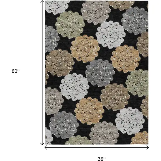 Black Ivory And Khaki Quatrefoil Washable Indoor Outdoor Area Rug Photo 3