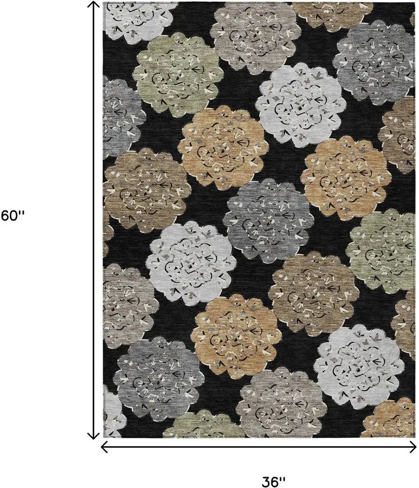 Black Ivory And Khaki Quatrefoil Washable Indoor Outdoor Area Rug Photo 3