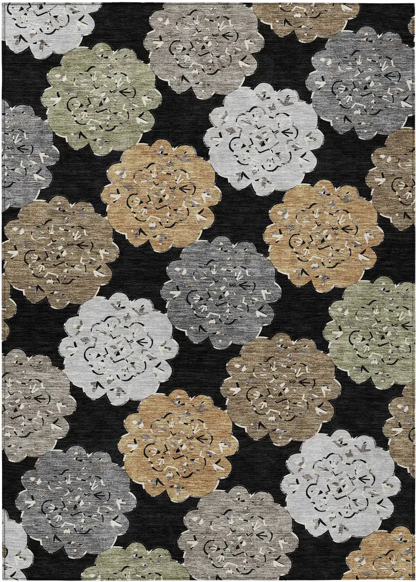 Black Ivory And Khaki Quatrefoil Washable Indoor Outdoor Area Rug Photo 2