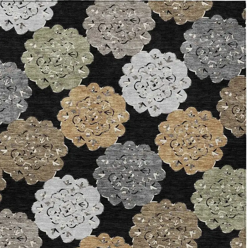 Black Ivory And Khaki Quatrefoil Washable Indoor Outdoor Area Rug Photo 8