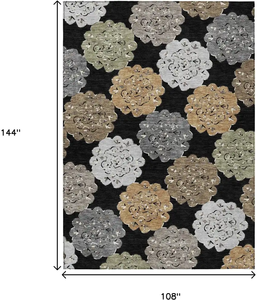 Black Ivory And Khaki Quatrefoil Washable Indoor Outdoor Area Rug Photo 3