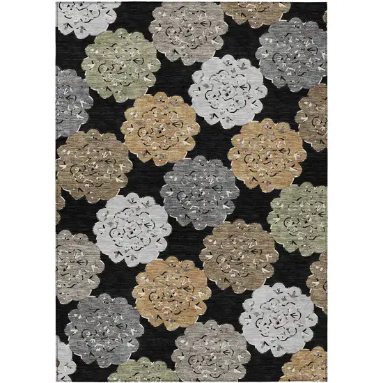 Black Ivory And Khaki Quatrefoil Washable Indoor Outdoor Area Rug Photo 1