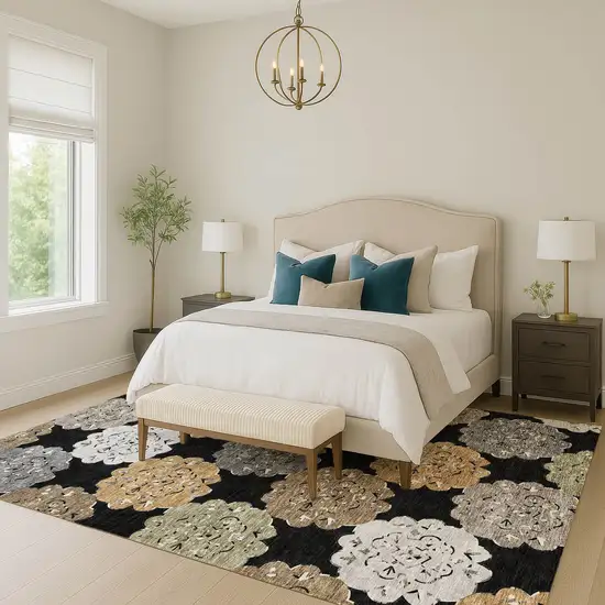 Black Ivory And Khaki Quatrefoil Washable Indoor Outdoor Area Rug Photo 8