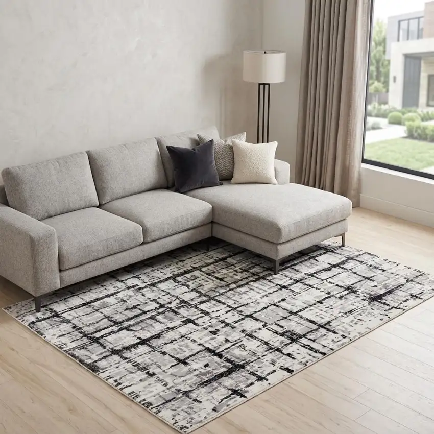 Black Ivory And Natural New Zealand Lambs Wool Abstract Hand Carved Handmade Area Rug Photo 1