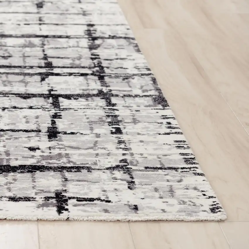 Black Ivory And Natural New Zealand Lambs Wool Abstract Hand Carved Handmade Area Rug Photo 3