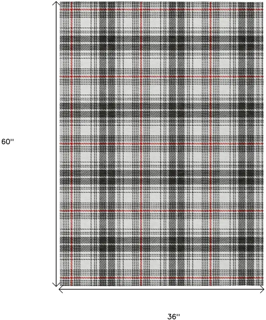 Black Ivory And Red Plaid Washable Indoor Outdoor Area Rug Photo 3