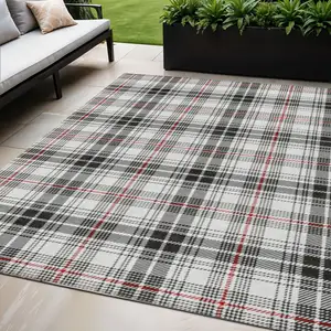 Photo of Black Ivory And Red Plaid Washable Indoor Outdoor Area Rug