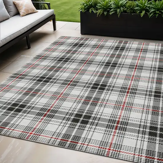 Black Ivory And Red Plaid Washable Indoor Outdoor Area Rug Photo 1