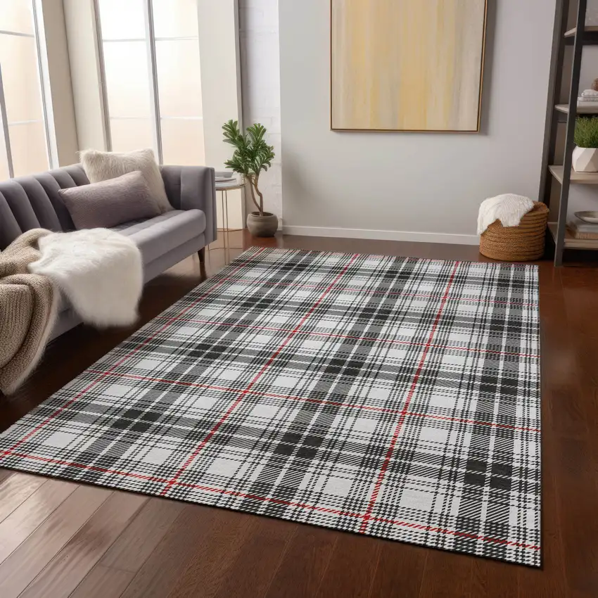 Black Ivory And Red Plaid Washable Indoor Outdoor Area Rug Photo 8