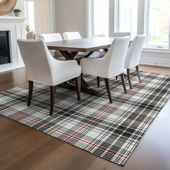 Black Ivory And Red Plaid Washable Indoor Outdoor Area Rug Photo 9