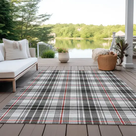Black Ivory And Red Plaid Washable Indoor Outdoor Area Rug Photo 9