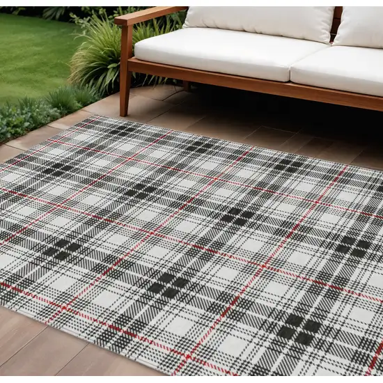 Black Ivory And Red Plaid Washable Indoor Outdoor Area Rug Photo 1
