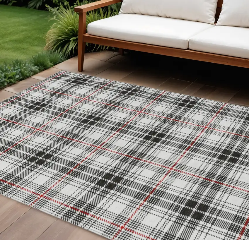 Black Ivory And Red Plaid Washable Indoor Outdoor Area Rug Photo 1