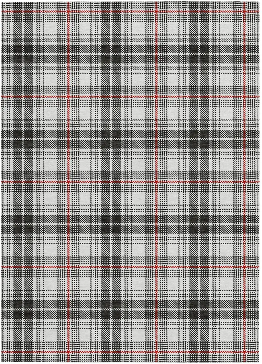 Black Ivory And Red Plaid Washable Indoor Outdoor Area Rug Photo 6