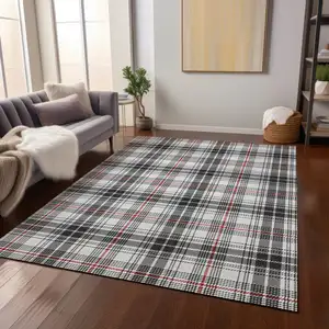 Photo of Black Ivory And Red Plaid Washable Indoor Outdoor Area Rug