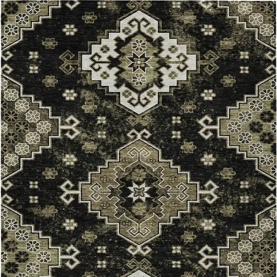 Black Ivory And Taupe Medallion Washable Indoor Outdoor Area Rug Photo 7