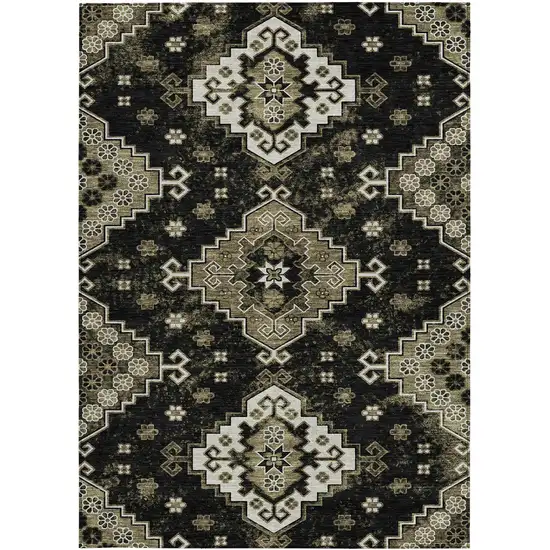 Black Ivory And Taupe Medallion Washable Indoor Outdoor Area Rug Photo 8