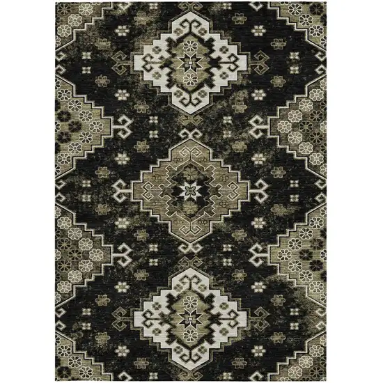 Black Ivory And Taupe Medallion Washable Indoor Outdoor Area Rug Photo 8