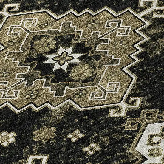 Black Ivory And Taupe Medallion Washable Indoor Outdoor Area Rug Photo 6