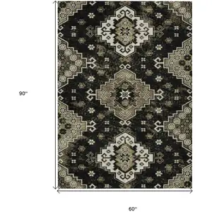 Photo of Black Ivory And Taupe Medallion Washable Indoor Outdoor Area Rug