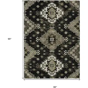 Photo of Black Ivory And Taupe Medallion Washable Indoor Outdoor Area Rug