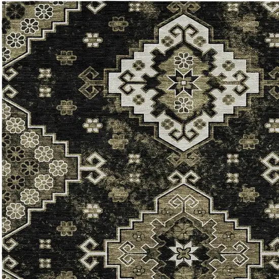 Black Ivory And Taupe Medallion Washable Indoor Outdoor Area Rug Photo 6