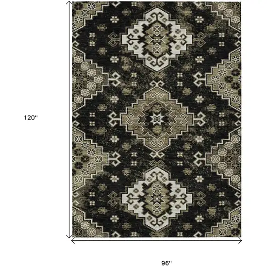 Black Ivory And Taupe Medallion Washable Indoor Outdoor Area Rug Photo 3