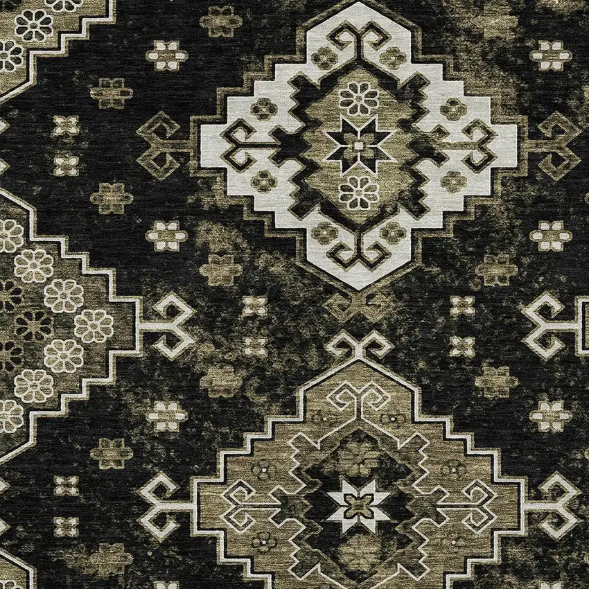 Black Ivory And Taupe Medallion Washable Indoor Outdoor Area Rug Photo 6