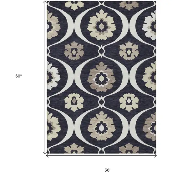 Black Ivory And Taupe Medallion Washable Indoor Outdoor Area Rug Photo 3