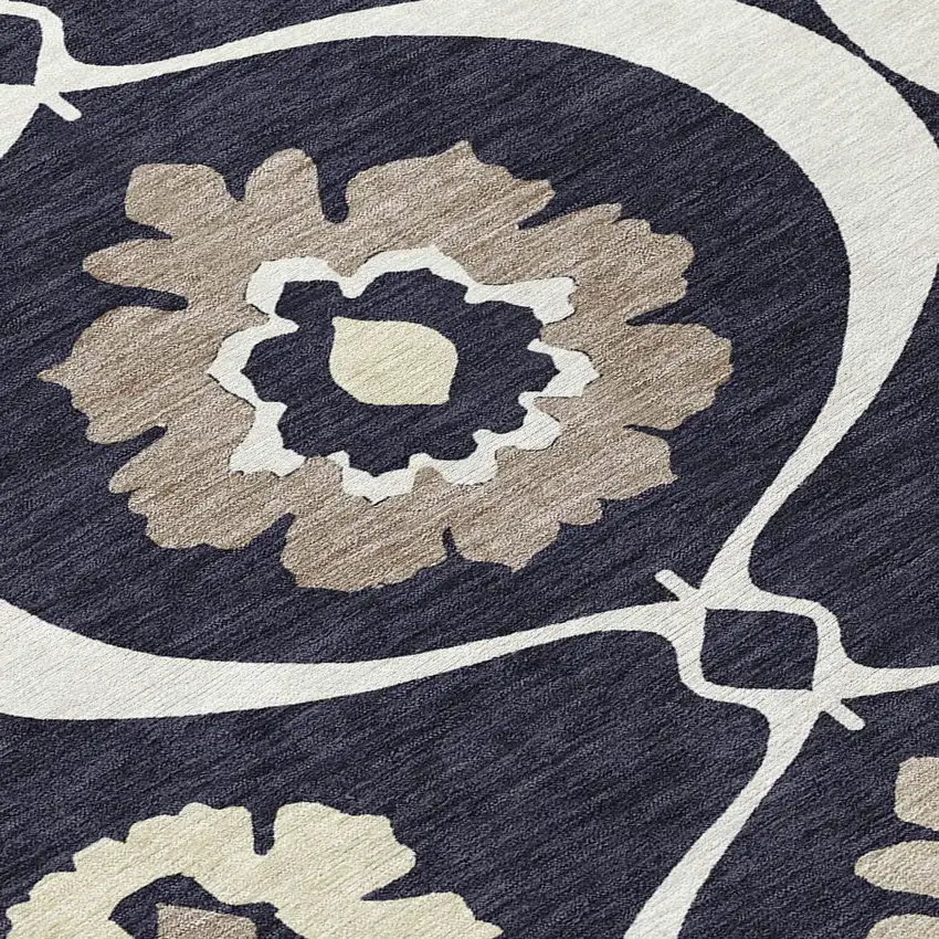 Black Ivory And Taupe Medallion Washable Indoor Outdoor Area Rug Photo 6