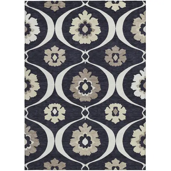 Black Ivory And Taupe Medallion Washable Indoor Outdoor Area Rug Photo 7