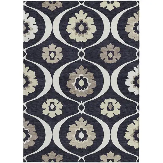 Black Ivory And Taupe Medallion Washable Indoor Outdoor Area Rug Photo 7