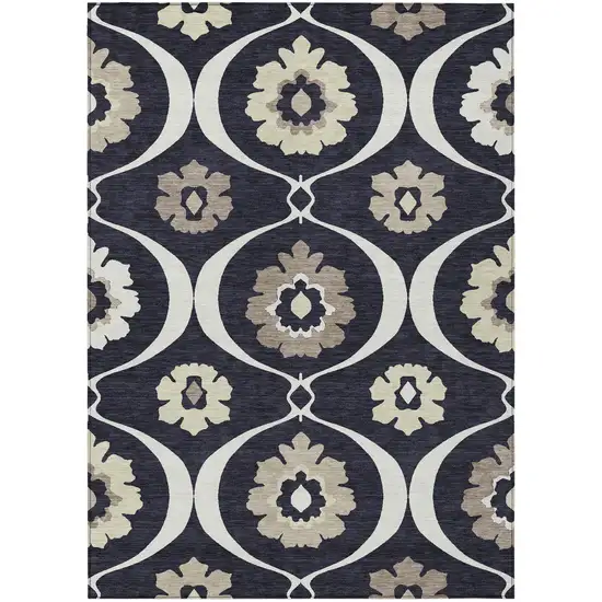 Black Ivory And Taupe Medallion Washable Indoor Outdoor Area Rug Photo 2