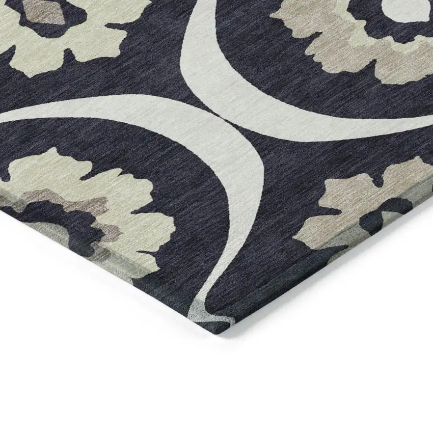 Black Ivory And Taupe Medallion Washable Indoor Outdoor Area Rug Photo 5