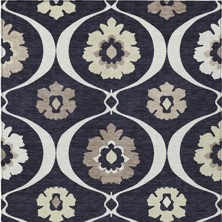 Black Ivory And Taupe Medallion Washable Indoor Outdoor Area Rug Photo 8