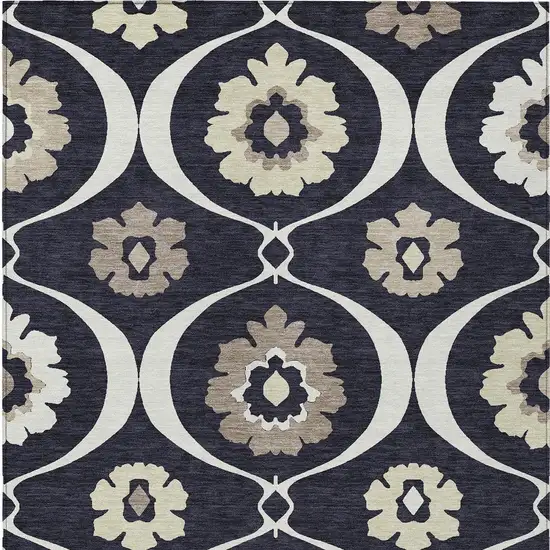 Black Ivory And Taupe Medallion Washable Indoor Outdoor Area Rug Photo 8