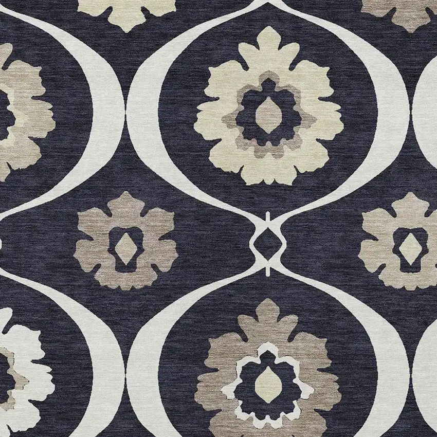 Black Ivory And Taupe Medallion Washable Indoor Outdoor Area Rug Photo 6