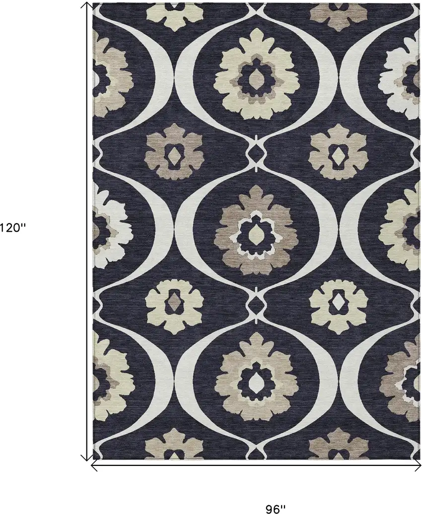 Black Ivory And Taupe Medallion Washable Indoor Outdoor Area Rug Photo 3