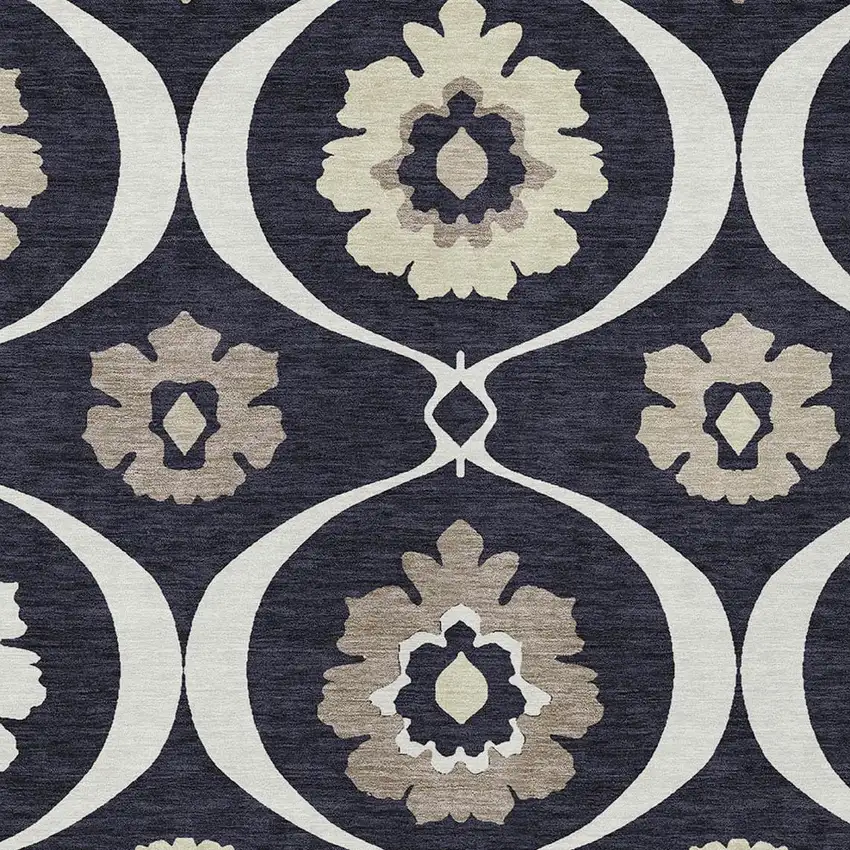 Black Ivory And Taupe Medallion Washable Indoor Outdoor Area Rug Photo 6
