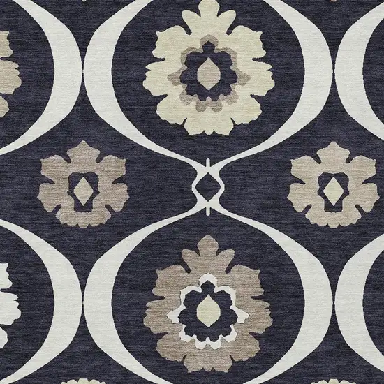 Black Ivory And Taupe Medallion Washable Indoor Outdoor Area Rug Photo 6