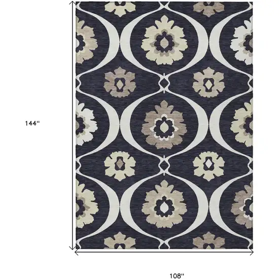 Black Ivory And Taupe Medallion Washable Indoor Outdoor Area Rug Photo 3