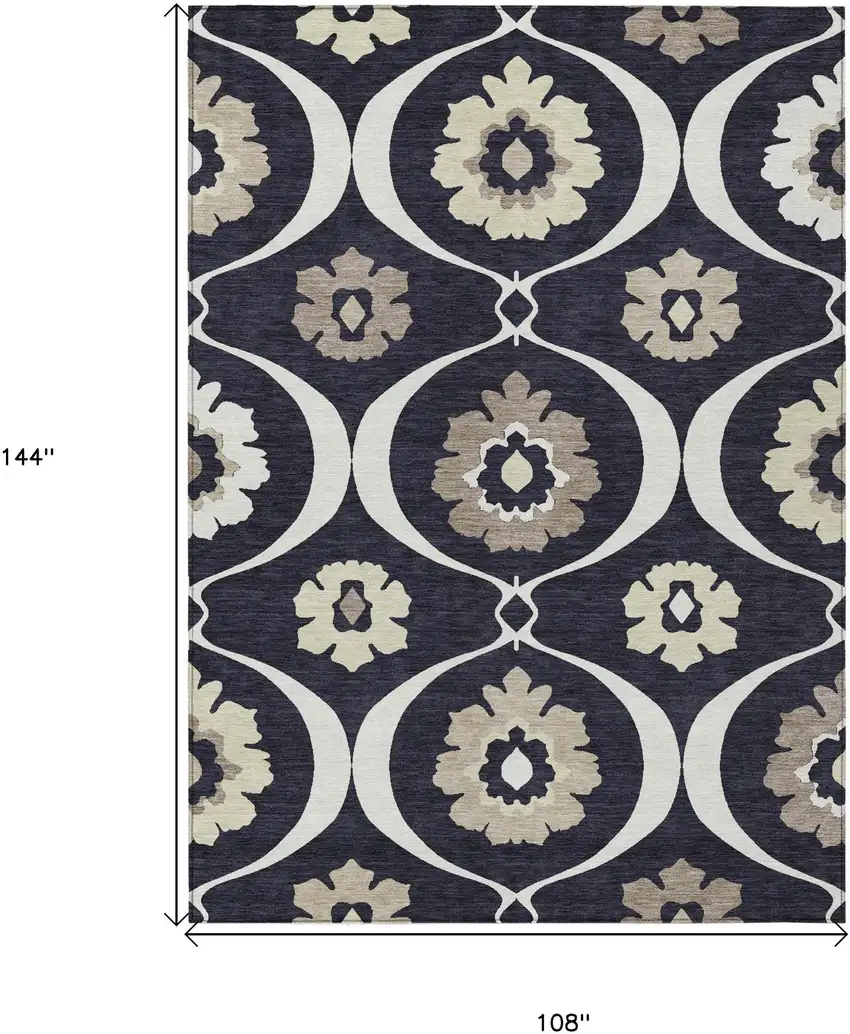 Black Ivory And Taupe Medallion Washable Indoor Outdoor Area Rug Photo 3