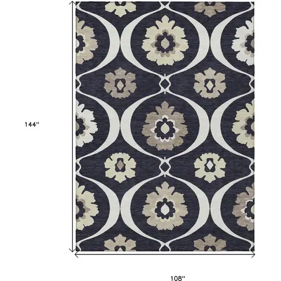 Black Ivory And Taupe Medallion Washable Indoor Outdoor Area Rug Photo 3
