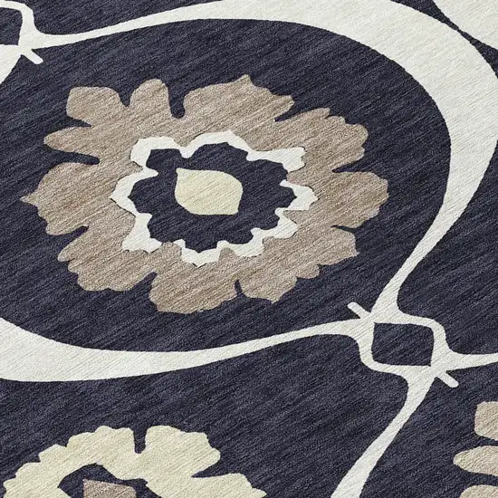 Black Ivory And Taupe Medallion Washable Indoor Outdoor Area Rug Photo 7
