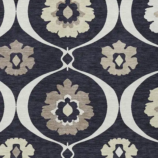 Black Ivory And Taupe Medallion Washable Indoor Outdoor Area Rug Photo 6