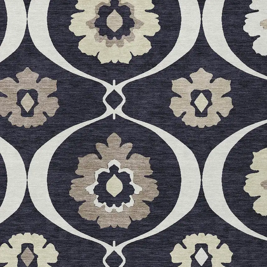 Black Ivory And Taupe Medallion Washable Indoor Outdoor Area Rug Photo 6