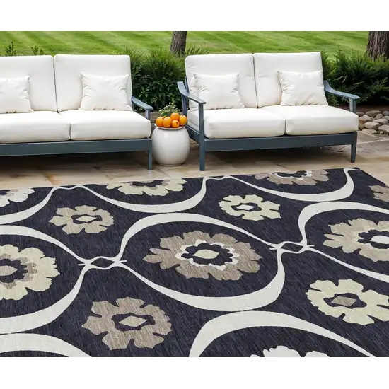 Black Ivory And Taupe Medallion Washable Indoor Outdoor Area Rug Photo 1