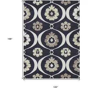 Photo of Black Ivory And Taupe Medallion Washable Indoor Outdoor Area Rug