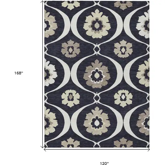 Black Ivory And Taupe Medallion Washable Indoor Outdoor Area Rug Photo 3